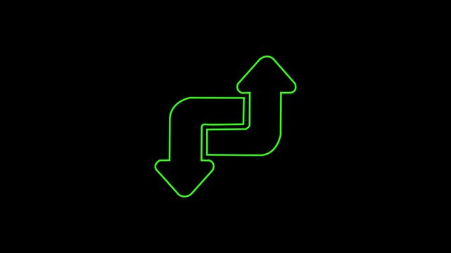 Glowing Neon Green Interlocking Double Arrow Loop Animation on Black Background