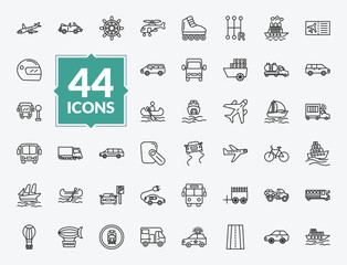 outline transportation icons set - jumbo jet, paddlewheeler, limousine, oxcart. editable vector for web and mobile ui © IconArt