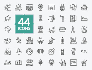outline sauna icons set - adrenalin rush, luxury shower, caldarium, aroma stimulation. editable vector for web and mobile ui © IconArt