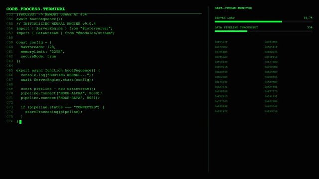 Neural Network Code Programming Terminal AI Machine Learning Animation.
