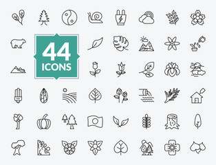 outline nature icons set - obovate, landscape, vineyard, nut leaf. editable vector for web and mobile ui © IconArt