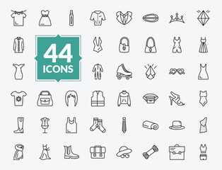 Fototapeta premium outline fashion icons set - drying, handbag elegant de, wig, cloth towel. editable vector for web and mobile ui