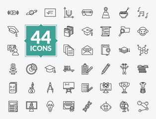 outline education icons set - streaming, manuscript, education, educational platform. editable vector for web and mobile ui © IconArt