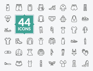 outline clothes icons set - sleeveless shirt, nylon jacket, cotton cardigan, slim fit pants. editable vector for web and mobile ui © IconArt