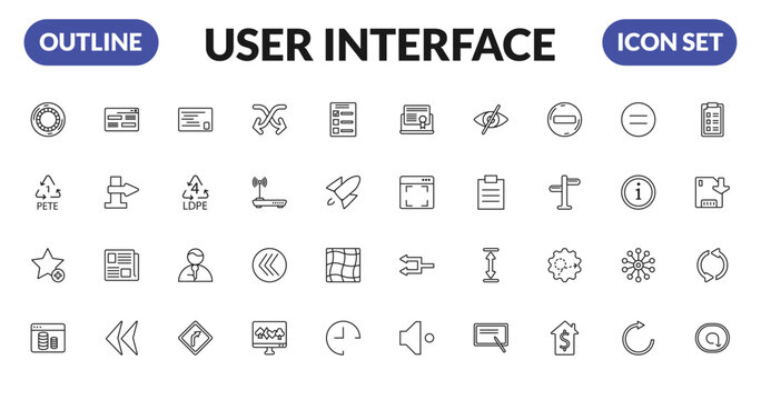 outline user interface icons set - hue circle, 1 pete, add to favorite, data windows. editable vector for web and mobile ui