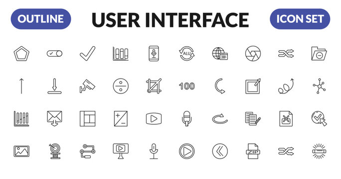 outline user interface icons set - gradient, slim up, dual stream chart, insert picture. editable vector for web and mobile ui