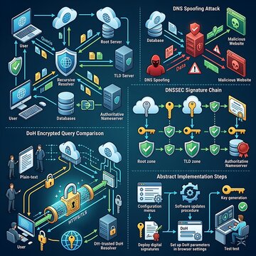 Comprehensive infographic of dns security spoofing and encryption