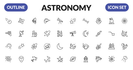 outline astronomy icons set - comet, space gun, big ufo, nebula. editable vector for web and mobile ui © IconArt