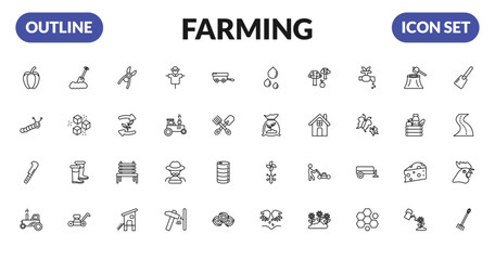 outline farming icons set - capsicum, caterpillar, billhook, harvester. editable vector for web and mobile ui © IconArt