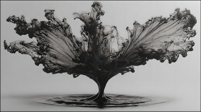 overpainting. A pure white canvas with a single black ink stain spreading organically at the edges. wellbeing guides.
