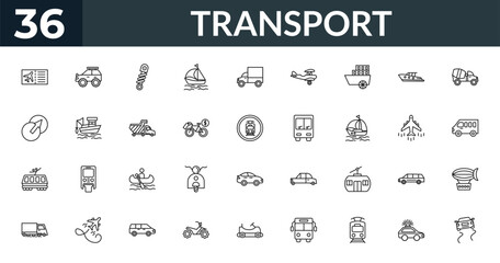 outline transport icons set - plane tickets, all terrain, airliner, zeppelin. editable vector for web and mobile ui © IconArt