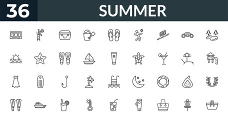 outline summer icons set - caste, life guard, beach chair, wreath. editable vector for web and mobile ui © IconArt
