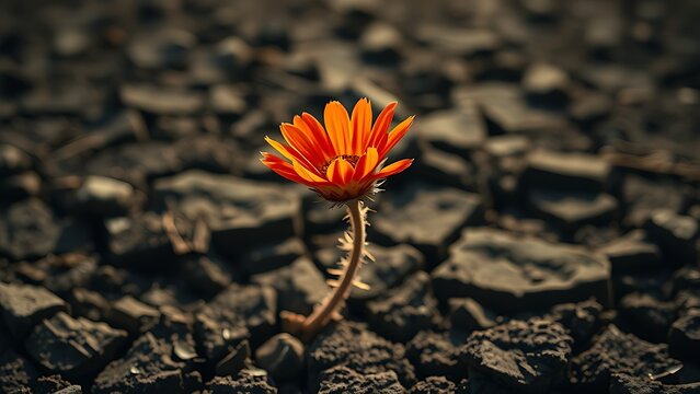 A single vibrant but thorny poisonous flower blooming in cracked, barren earth with dramatic lighting.