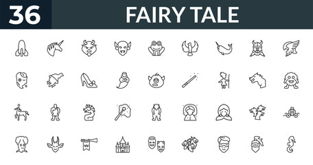 outline fairy tale icons set - atomic bomb, unicorn, werewolf, cinderella carriage. editable vector for web and mobile ui © IconArt