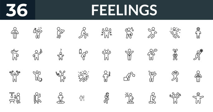 outline feelings icons set - terrible human, drunk human, heartbroken human, good editable vector for web and mobile ui
