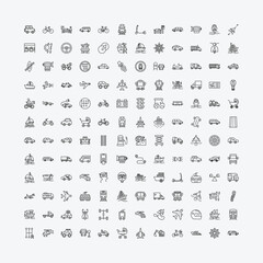 outline transportation icons set - jalopy, ferry carrying cars, sedan, hydroplane. editable vector for web and mobile ui © IconArt