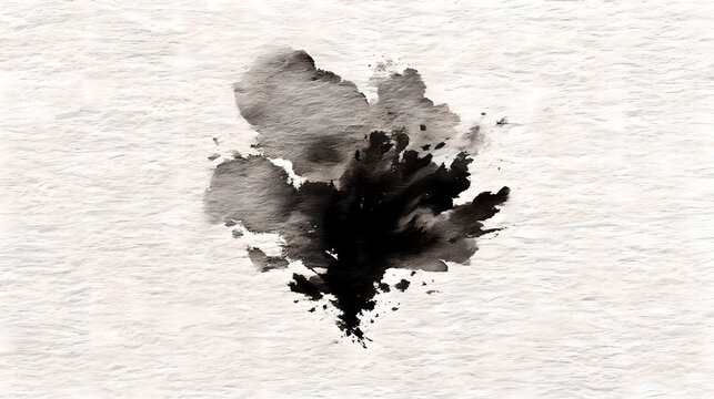 overpainting. A pure white canvas with a single black ink stain spreading organically at the edges. wellbeing guides.