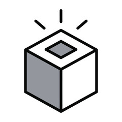 Fototapeta premium Cube with square button and lines radiating from top technology symbol