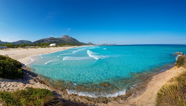 Beautiful Untouched Beach In Can Picafort Mallorca On A Wonderful Sunny Spring Day With A Clear Blue Sky