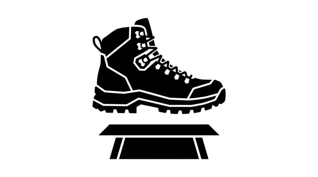 Hiking boot black icon isolated on white background, vector trekking shoe symbol for adventure and outdoor sports