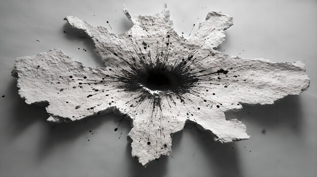overpainting. A pure white canvas with a single black ink stain spreading organically at the edges. wellbeing guides.