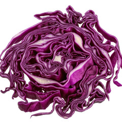 Obraz premium Isolated vibrant cross-section of red cabbage revealing intricate texture and deep purple hues