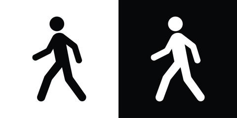 Obraz premium Walking man vector icon set. Minimalist black and white pedestrian stick figure silhouette sign.