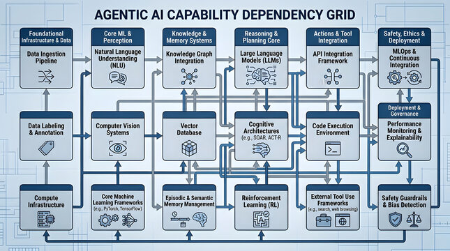 Agentic AI System Architecture and Capability Dependency Grid Flowchart