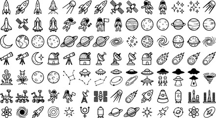 Hand Drawn Nature Doodle Icon Set Featuring Trees, Flowers, Fruits, Weather, Space, Animals and Outdoor Elements Vector Collection © Hasal