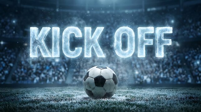 soccer ball on field with kick off text