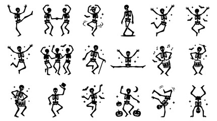 Naklejka premium Set of Dancing Skeletons Vector Illustration