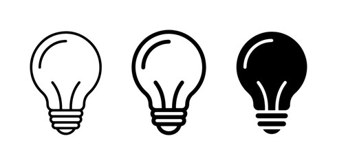 Light Bulb Icons Set: Simple Line Art and Solid Fill Variations for Ideas, Innovation, and Energy Concepts © Forhad