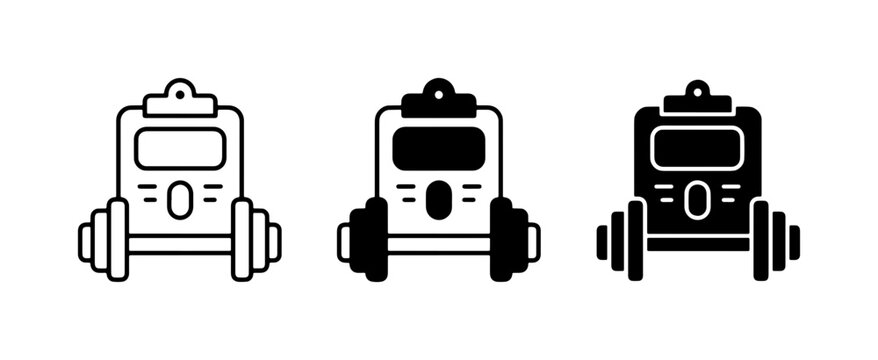 Fitness Training Plan Icons: Dumbbell and Clipboard Set, Workout Schedule Vector Graphics