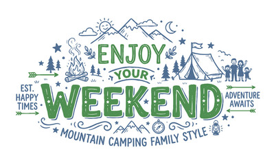 Enjoy your weekend typography hand drawn doodle elements background © Avartde