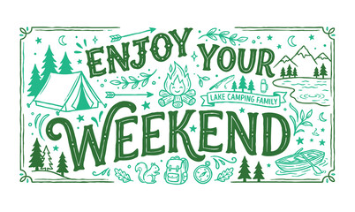 Enjoy your weekend typography hand drawn doodle elements background © Avartde