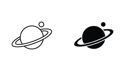 Saturn vector icon isolated on white Black and white outline line art and solid glyph silhouette © VisionGrafix