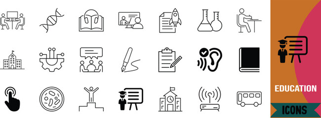Fototapeta premium Education science learning knowledge vector icons. book icon set, school icon set, dna icon set