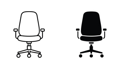 Office chair vector icon isolated on white Black and white outline line art and solid glyph silhouette © VisionGrafix