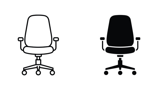 Office chair vector icon isolated on white Black and white outline line art and solid glyph silhouette