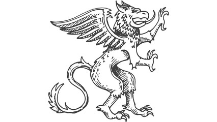 Obraz premium Detailed griffin mythical creature line art heraldic style illustration isolated on transparent background for design