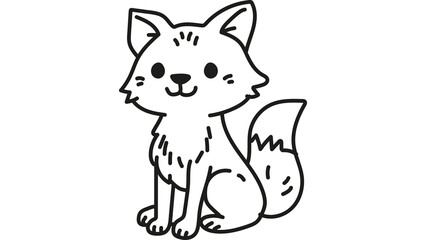 Fototapeta premium Adorable sitting fox cartoon character outline illustration isolated on transparent background for cute design projects