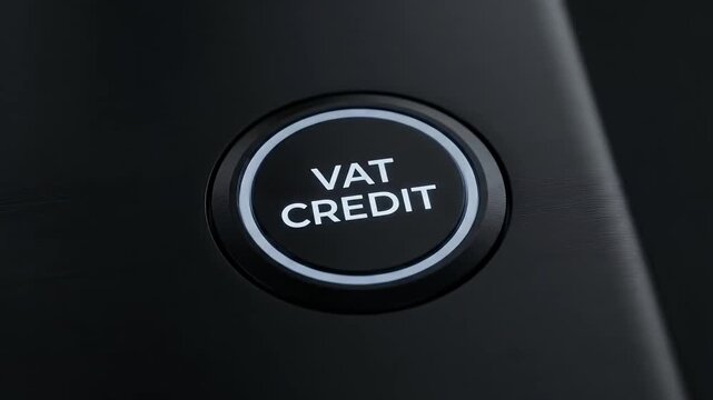 VAT credit button glowing white circle on black surface symbolizing finance tax refund financial transaction modern technology business accounting concept illuminated design