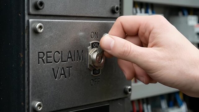 Hand flipping metal toggle switch on industrial control panel close up showing mechanical operation and control for safe on off operation of machinery panel