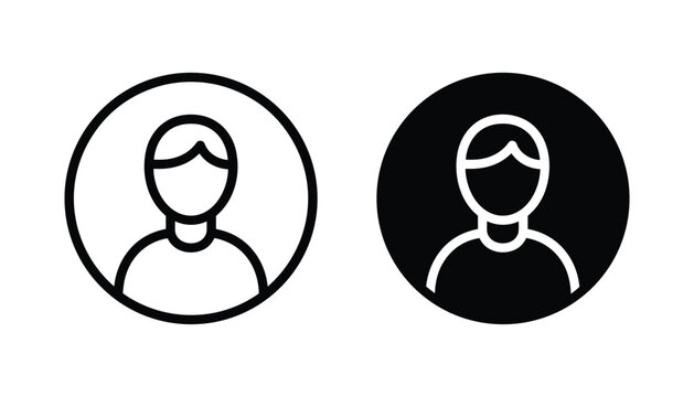 User avatar vector icon isolated on white Black and white outline line art and solid glyph silhouette