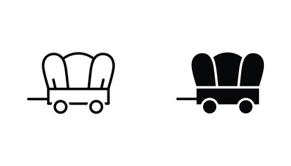 Covered wagon vector icon isolated on white Black and white outline line art and solid glyph silhouette © VisionGrafix