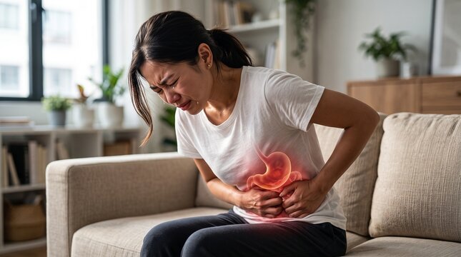 Woman suffering from stomach pain