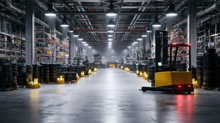 Obraz premium Automated Warehouse Interior with Forklift