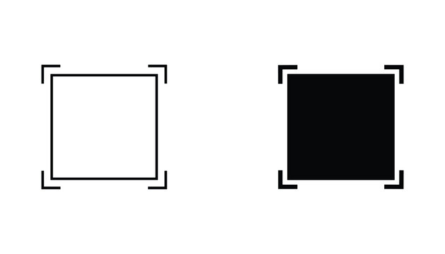Focus frame vector icon isolated on white Black and white outline line art and solid glyph silhouette