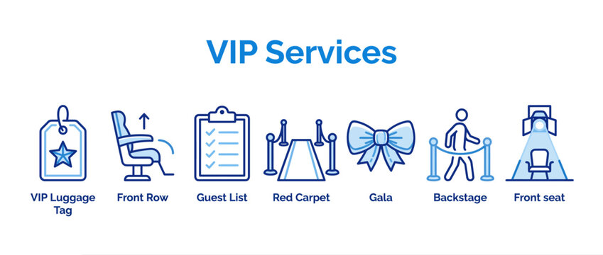 VIP services icon set, premium event line icons, luxury guest experience vector