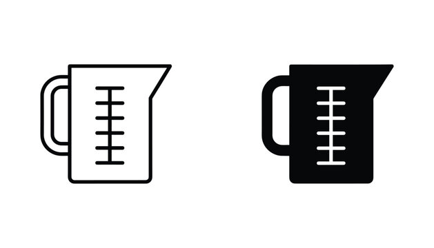 Measuring cup vector icon isolated on white Black and white outline line art and solid glyph silhouette